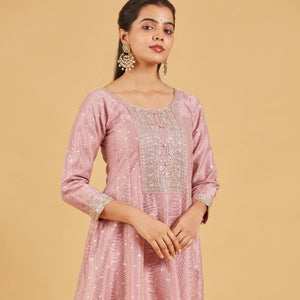 Dusty Pink Anarkali Set With Matching Dupatta