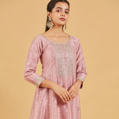 Dusty Pink Anarkali Set With Matching Dupatta
