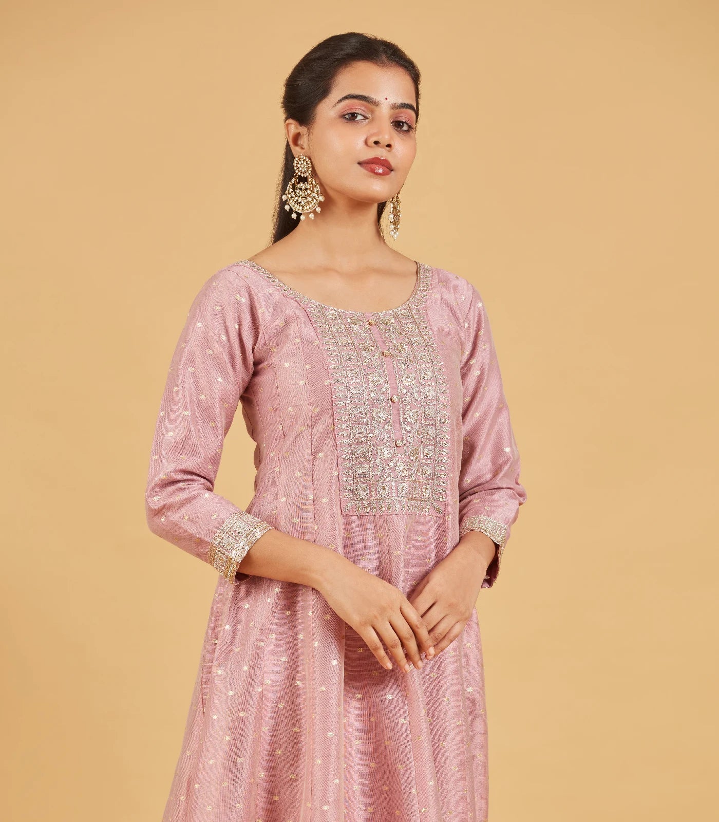 Dusty Pink Anarkali Set With Matching Dupatta