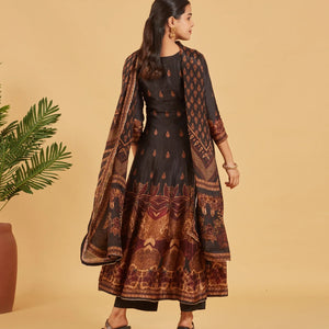 Festive Black Anarkali Set With Matching Dupatta