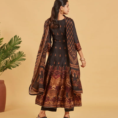 Festive Black Anarkali Set With Matching Dupatta