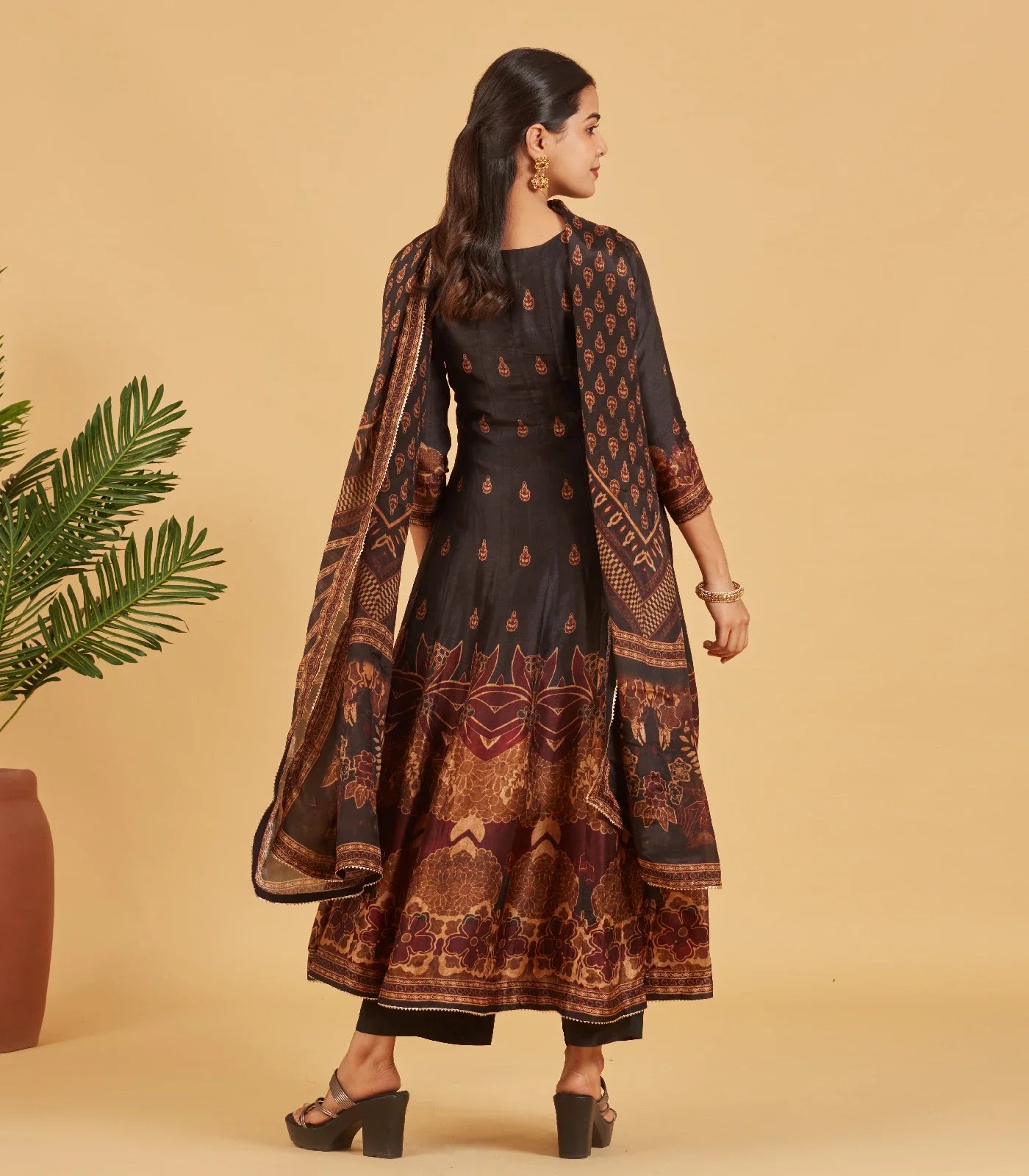 Festive Black Anarkali Set With Matching Dupatta