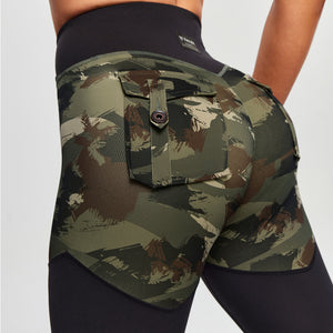V-waist Gym Leggings - Abstract Camo and Black