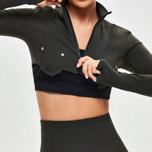 Firmabs Long Sleeve Crop Top - Dark Green