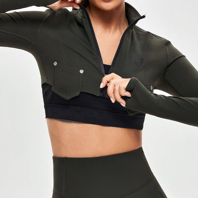 Firmabs Long Sleeve Crop Top - Dark Green