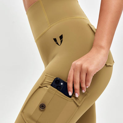 High Waisted Cargo Leggings - Deer Brown