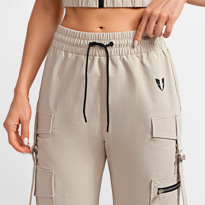 Loose Fit Cargo Power Pants - Apricot Gray