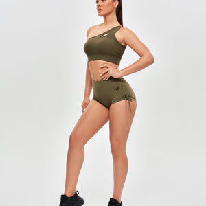 One Shoulder Sports Bra - Combat Green