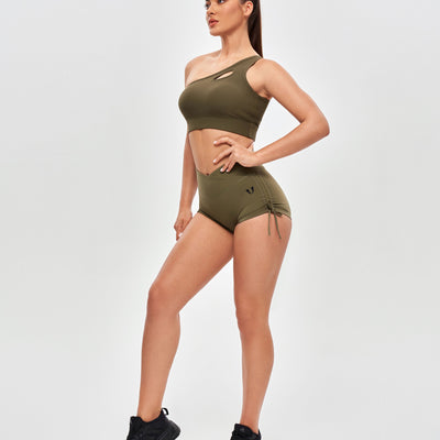 One Shoulder Sports Bra - Combat Green