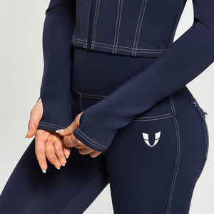 Contrast Stitching Moto Jacket - Navy Blue