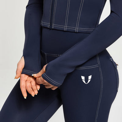 Contrast Stitching Moto Jacket - Navy Blue