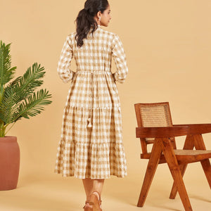 Beige And Gold Embroidered  Dress