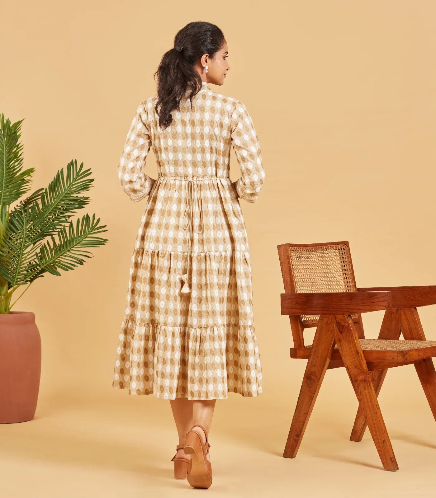 Beige And Gold Embroidered  Dress
