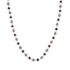 Rudraksha and Om Namah Shivay silver beads mala