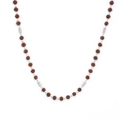 Rudraksha Silver Mala (Hexagon Ring With Cylinder)