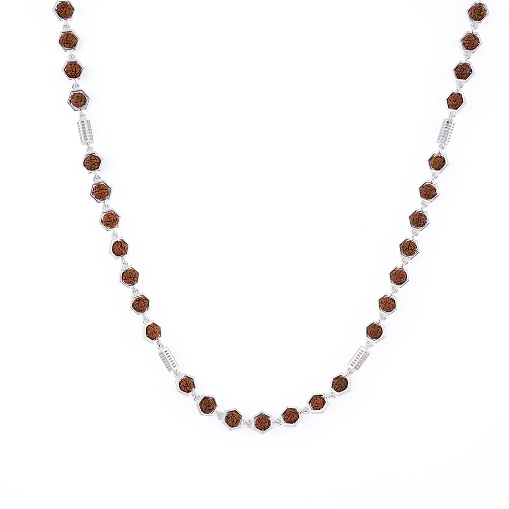 Rudraksha Silver Mala (Hexagon Ring With Cylinder)
