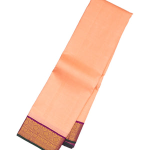 Light Peach Handloom Korvai Kanchipuram Silk Saree With Contrast Border