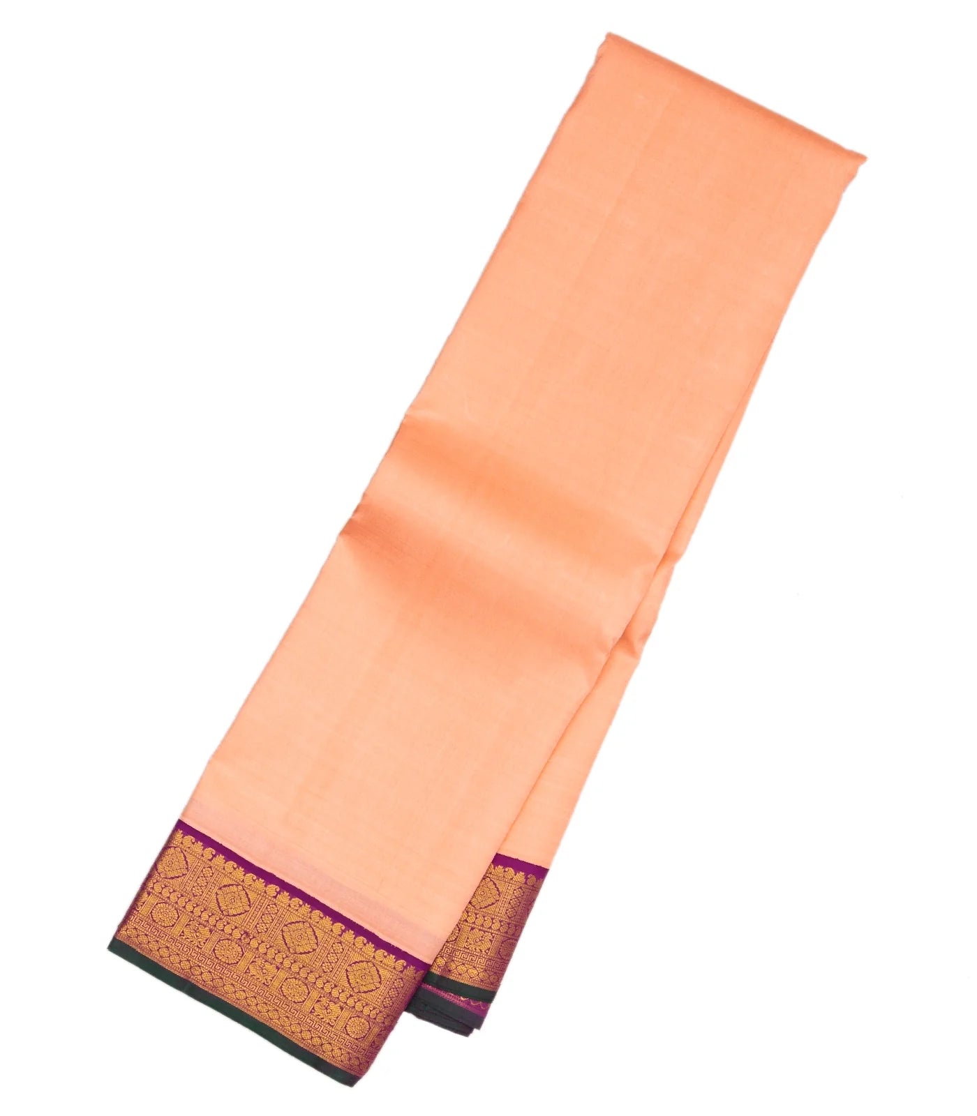 Light Peach Handloom Korvai Kanchipuram Silk Saree With Contrast Border
