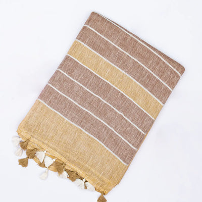 Sandal Handloom Plain Linen Saree With Stripes in Pallu