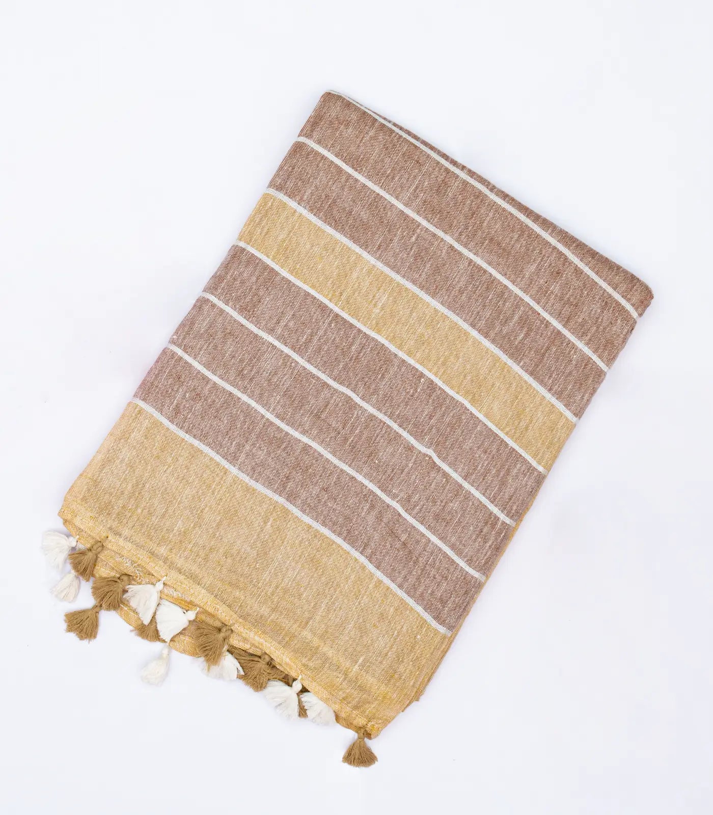 Sandal Handloom Plain Linen Saree With Stripes in Pallu