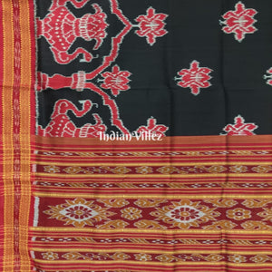 Black Maroon Lotus and Kalasa, Odisha Handloom Khandua Silk Saree