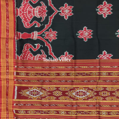 Black Maroon Lotus and Kalasa, Odisha Handloom Khandua Silk Saree