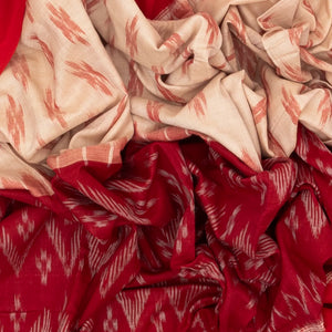 Red & Cream Handwoven Orissa Cotton Saree With Tie & Dye Motifs