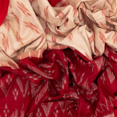 Red & Cream Handwoven Orissa Cotton Saree With Tie & Dye Motifs