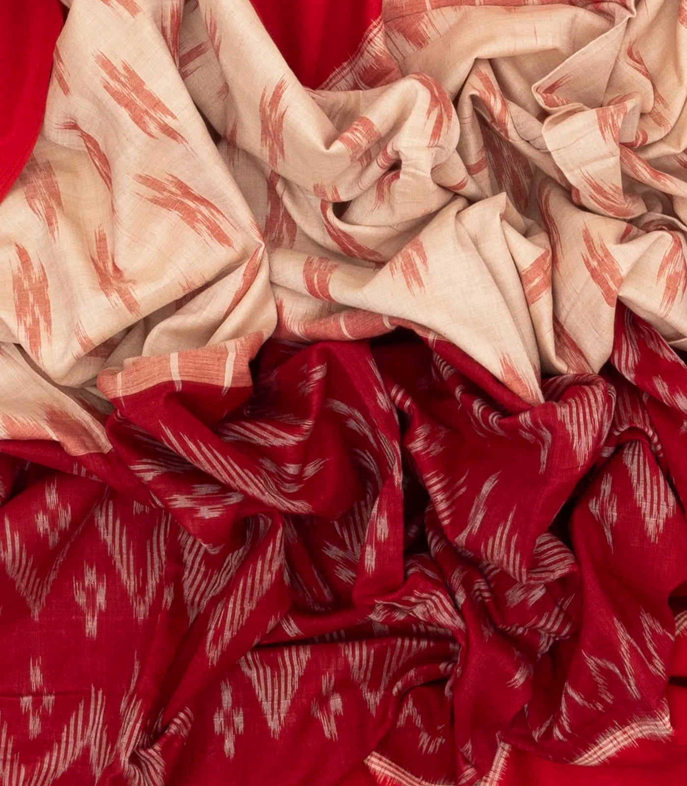 Red & Cream Handwoven Orissa Cotton Saree With Tie & Dye Motifs