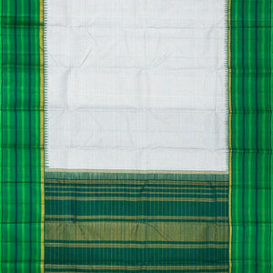 Grey Handloom Korvai Kanchipuram Silk Saree With Checks