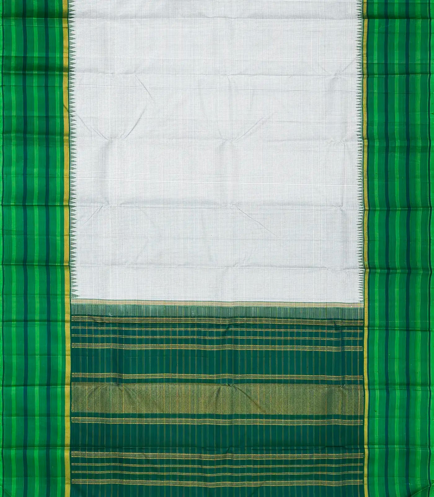Grey Handloom Korvai Kanchipuram Silk Saree With Checks