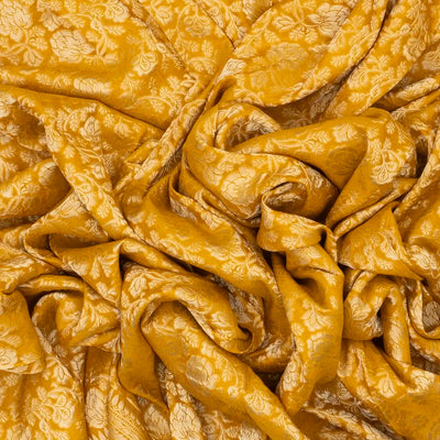 Mustard Handwoven Banarasi Georgette Silk Saree With Floral Motifs