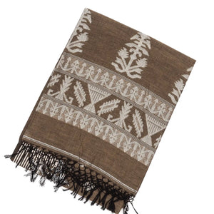 Dark Olive Handloom Bengal Cotton Saree With Floral Motifs