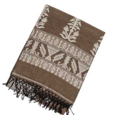 Dark Olive Handloom Bengal Cotton Saree With Floral Motifs