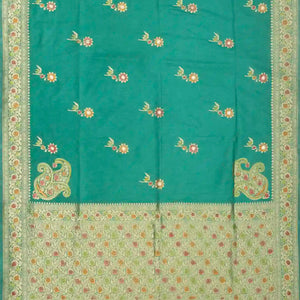 Cyan Woven Blended Dupion Saree With Konia Butta Motifs