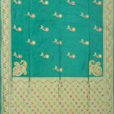 Cyan Woven Blended Dupion Saree With Konia Butta Motifs