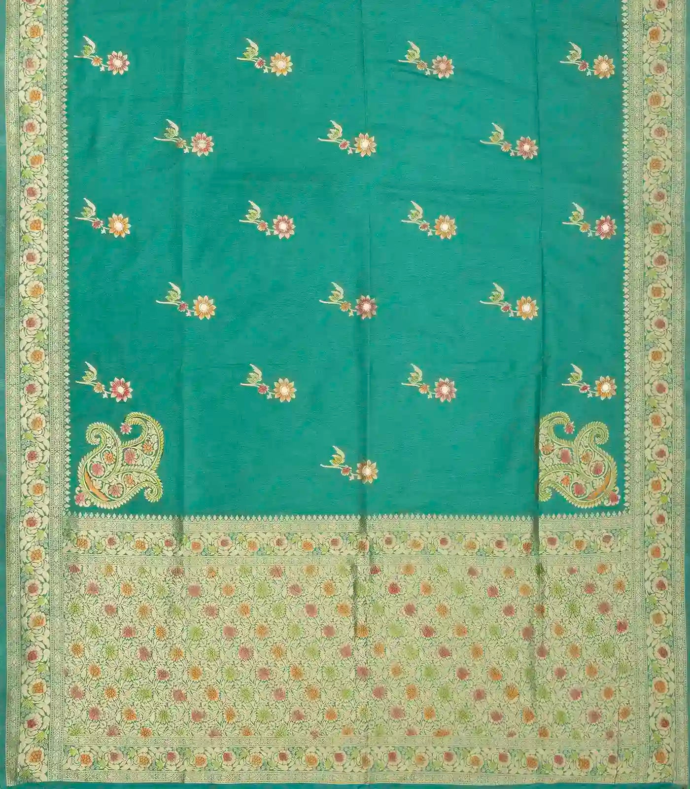 Cyan Woven Blended Dupion Saree With Konia Butta Motifs