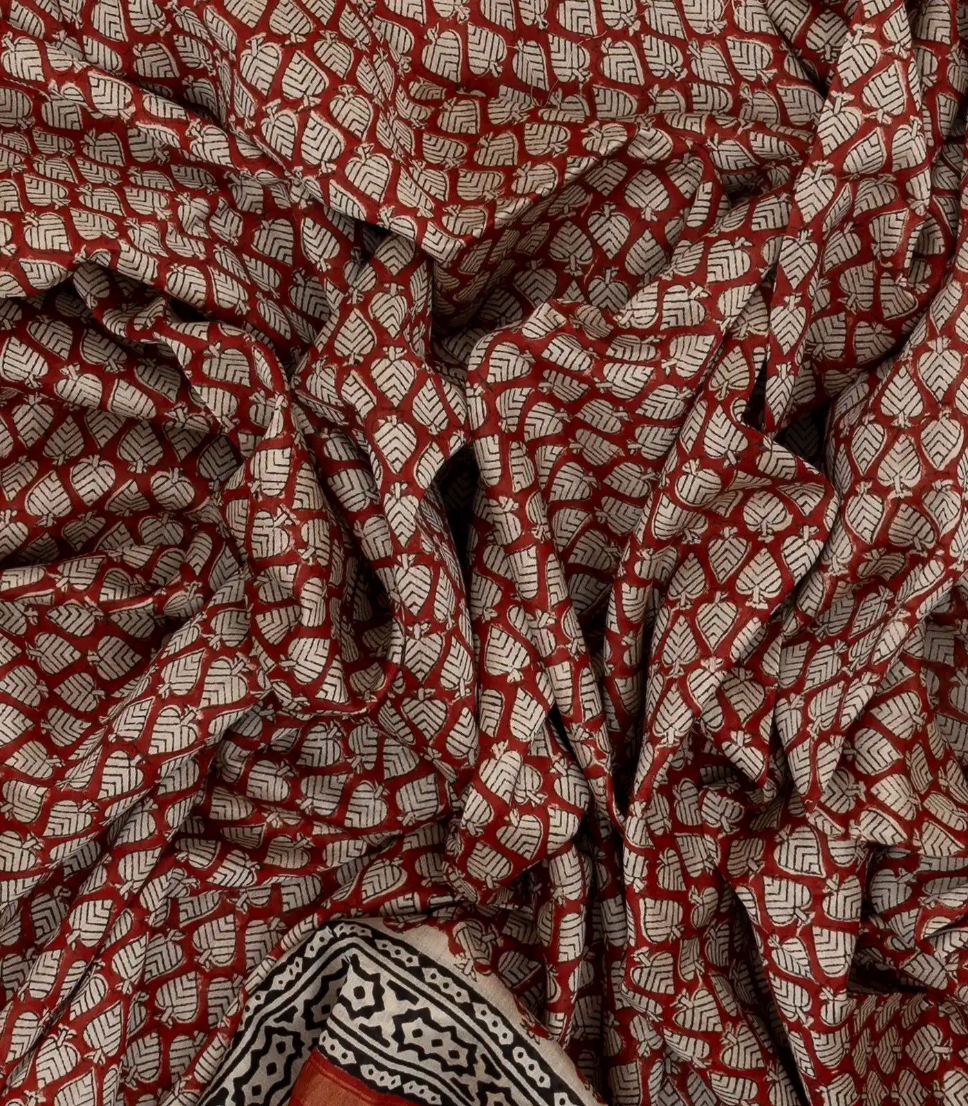 Crimson Handloom Chanderi Cotton Saree With Printed Floral Bud Motifs