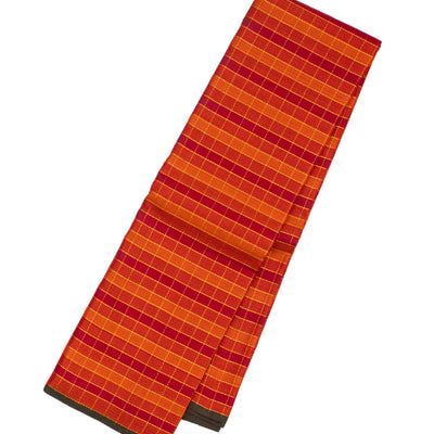 Red & Orange Handloom Kanchipuram Silk Saree With Checks