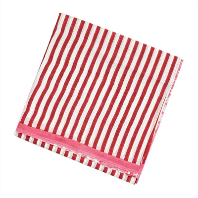 Red Woven Jaipur Cotton Saree Printed With Stripes