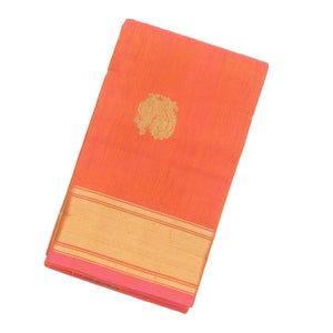 Peach Handloom Kanchi Cotton Saree With Annam Buttas