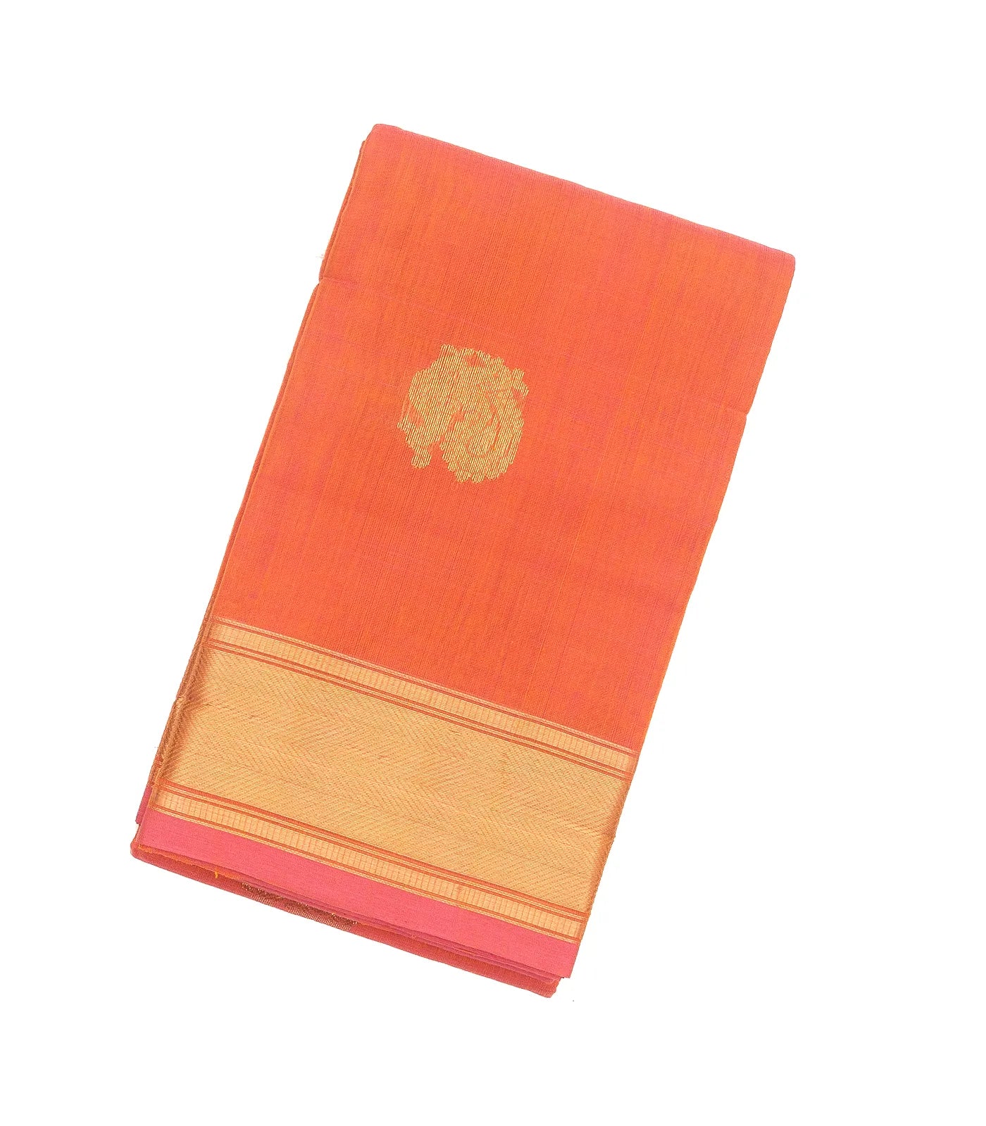 Peach Handloom Kanchi Cotton Saree With Annam Buttas