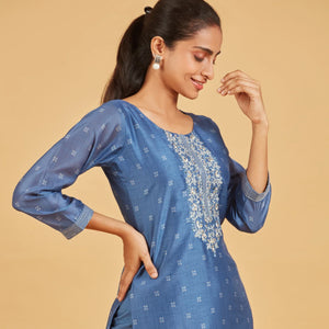 Cobalt Blue Kurta Set With Matching Dupatta
