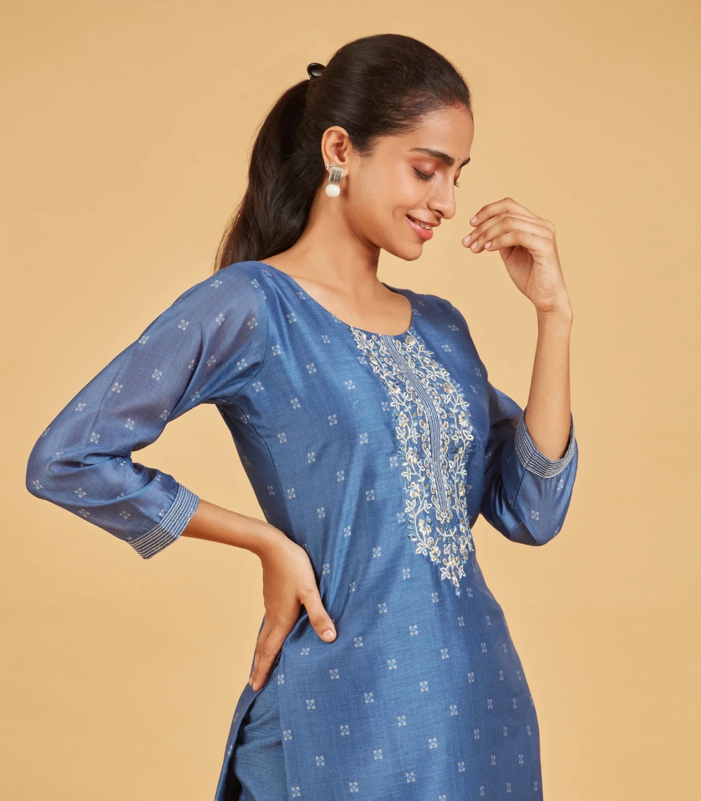 Cobalt Blue Kurta Set With Matching Dupatta