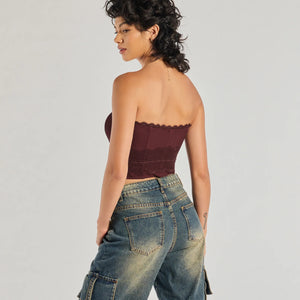 Chic Attitude Lace Trim Mesh Corset Top