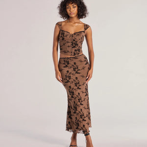 Romantic Aura Flocked Floral Mesh Bustier Top