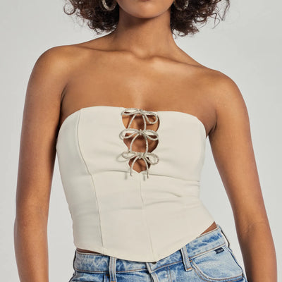 Adorable Glam Rhinestone Bow Cutout Corset Top