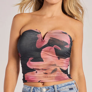 Pretty Aura Floral Print Strapless Crop Top