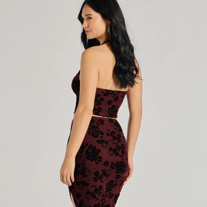 Luxe Wonder Flocked Velvet Floral Halter Top