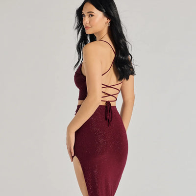 Glitzy Affair Cowl Neck Glitter Crop Top